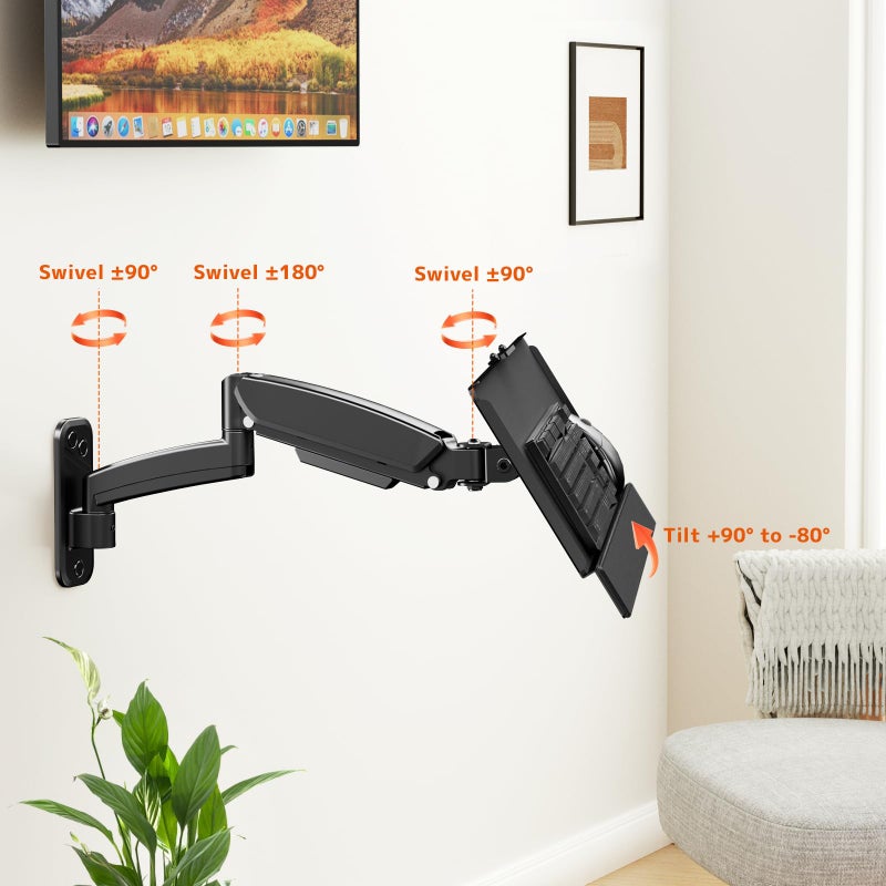 PUTORSEN حامل لوحة المفاتيح على الحائط، حامل لوحة مفاتيح وماوس مقاس 26 بوصة، منصة كتابة قابلة لتعديل الارتفاع، دوران 360 درجة، يحمل ما يصل إلى 19.8 رطل، أسود - Image 4